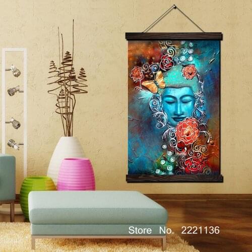Buddha Lotus Framed Scroll Painting HD Wall Art Hanging Canvas Painting HD Printed Pictures for Living Room Decoration