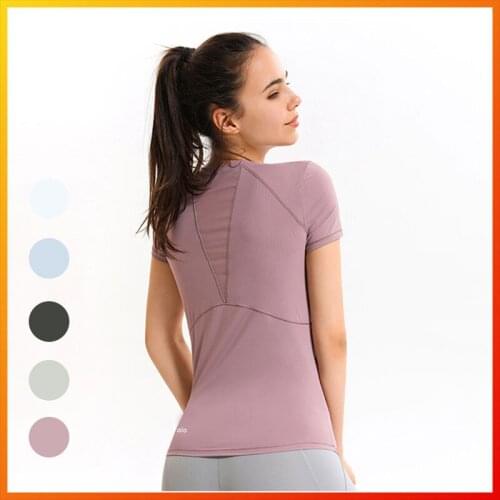 ALO Yoga 2021 Summer Womens Short-sleeved Round Neck Quick-drying Sports T-shirt Stretch Breathable Running Tops Fitness Vest
