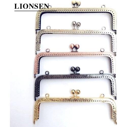 LIONSEN 20cm big size square Metal Purse Frame Handle for Clutch Bag Handbag Accessories Kiss Clasp Lock antique bronze silver