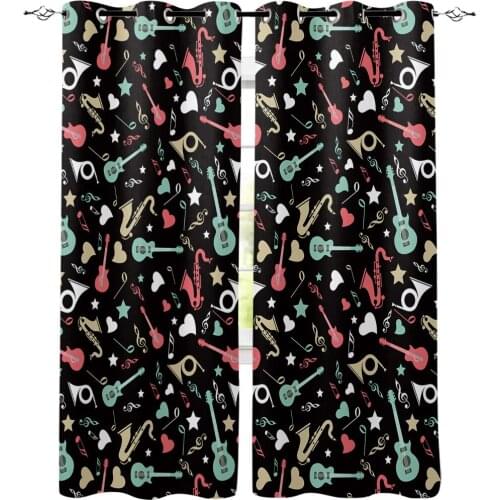 Music Rock Guitar Doodling Window Treatments Curtains Valance Room Curtains Large Window Window Curtains Dark Window Blinds