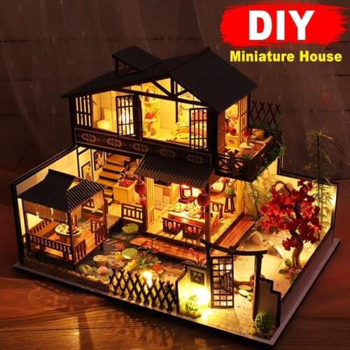 Wooden Dollhouse Kits DIY Dollhouse Miniature with Doll House Furniture Girls Gift Best Collection Diy Doll House Kit Japan