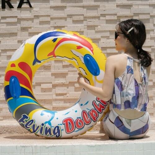 90 Inflatable Cartoon Dolphin Swimming Ring for Pool Float Mattress Swimming Pool Thickened PVC Summer Floating Ring with Handle