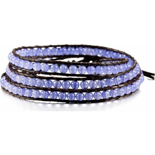 Natural Purple Crystal Jewelry New Semi-precious Stone Beaded 3X Leather Wrap Bracelet Fashion Boho Bracelet