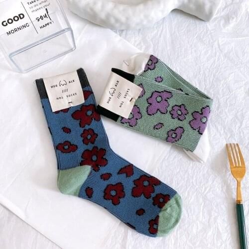 Japanese Korean Style Cartoon Flower Cute Socks Women Streetwear Cozy Cotton Skateboard Harajuku Kawaii Socks Autumn Winter