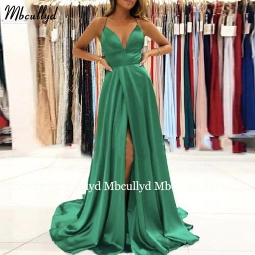 New Arrival V Neck Formal Dress Women Elegant Satin Evening gowns Robe de soiree abendkleider 2021 Slit abiye Party Dresses
