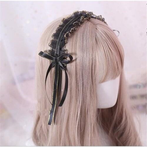 Gothic Black Gold Trim Bow Headwear Lolita Cosplay Bowknot KC Hair hoop D308