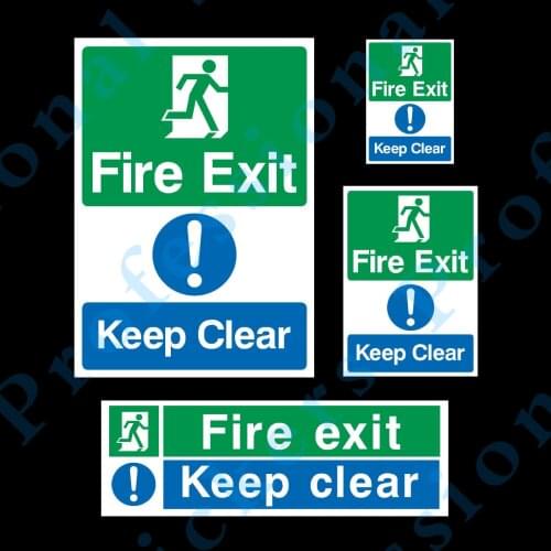 Fire Exit Keep Clear Rigid Plastic Sign OR Sticker - All Sizes A5 A4 (MISC13) Waterproof Vinyl stickers for car Motos