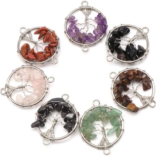 Tree of Life Necklace & Pendant Silver-color Crystal Natural Gem Stone Chip Beads 7 Chakra Wire Wrapped Women Jewelry