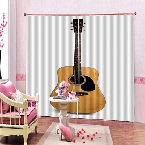 Custom Yellow Guitar Curtain 3D Blackout Photo Print For Living room Bedroom Window Drapes Decor Sets (Left and Right Side)