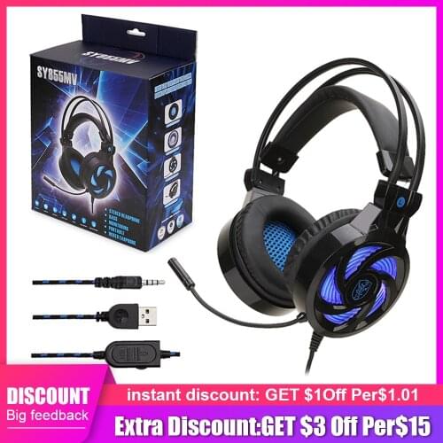 SY855MV profession PS4 Gaming Wired Headset With Mic Stereo LED Light Over Ear Computer Phone Gaming Headphone For PC XBox One