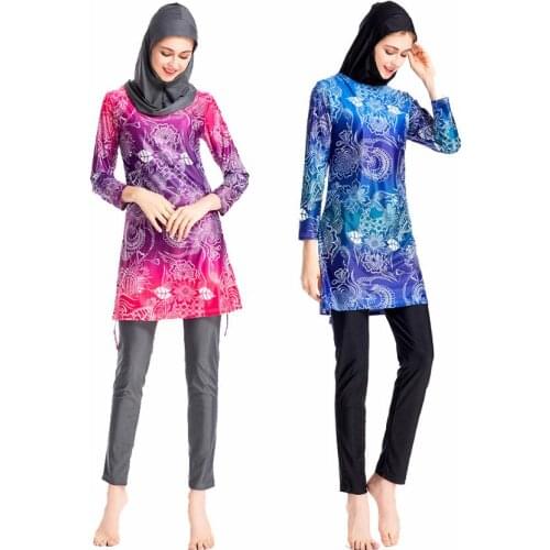 Plus Size S-4XL Hijab Swimsuit New Digital Printing Swimwear Womens Les Maillot De Bain Pour Femmes En Hijab Musulmane Burkini