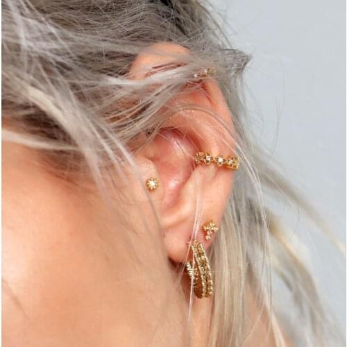 Romantic lace four star ear cuff earring multi piercing stack fashion jewelry 925 sterling silver girl cute ear cuff