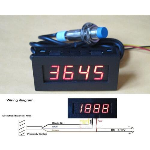 Digital LED Punch Tachometer RPM Speed Meter 5-9999RPM Tacho Gauge + Hall Proximity Switch Sensor 12V 8-15v Red