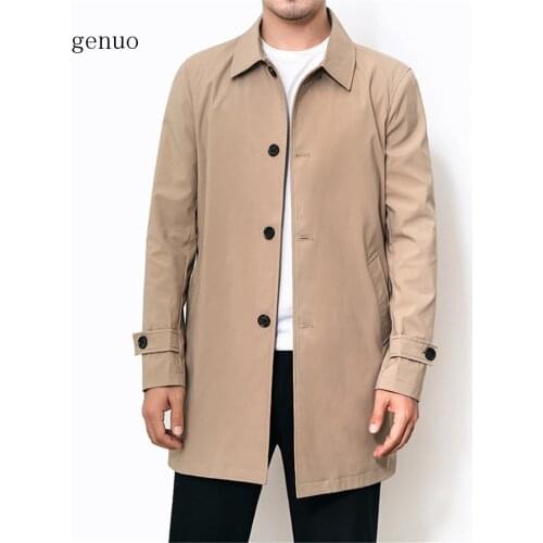 Men Trench Jacket Winter Casual Autumn Fashion Solid Color Pocket Edging Color Gold Button Casual Long Trench Coat