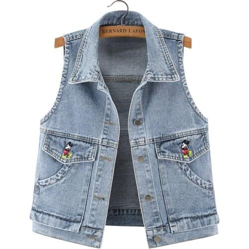 Womens Sleeveless Jacket Korean loose embroidery Waistcoat Female Denim Vest Single-breasted Plus Size Jeans Coat 4XL 5XL JC178