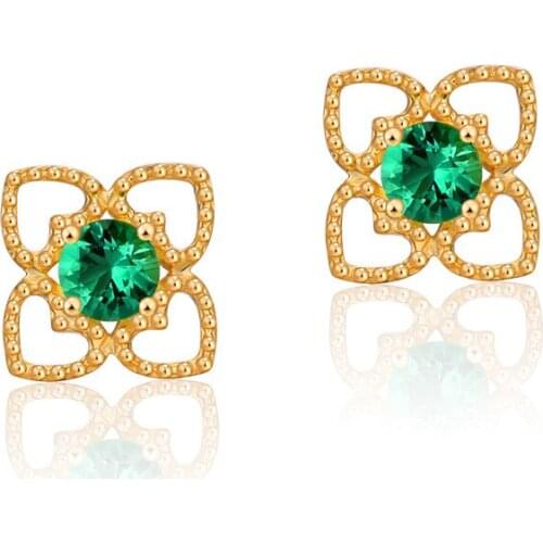 925 New Simple Temperament Reel Beaded Court Emerald Simulation Green Tourmaline Yellow Gold Earrings Women Jewelry Wholesale