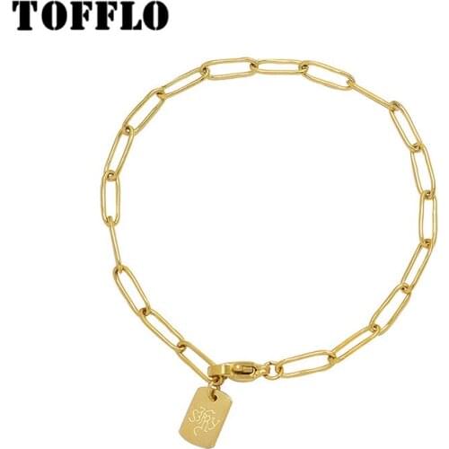 TOFFLO Stainless Steel Jewelry 18 K Gold Letter Long Brand Bracelet Female Hip Hop Hollow Chain Bracelet BSE273
