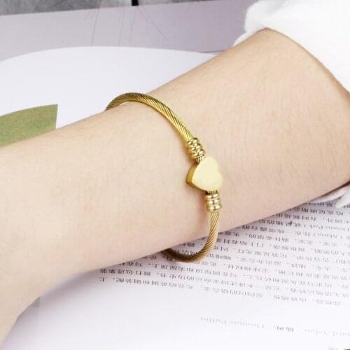 MOPAI Loving Heart Adjustable Bangles For Women Waterproof Non-fading High-quality Stainless Steel Cuff Bracelet Fashion Jewelry