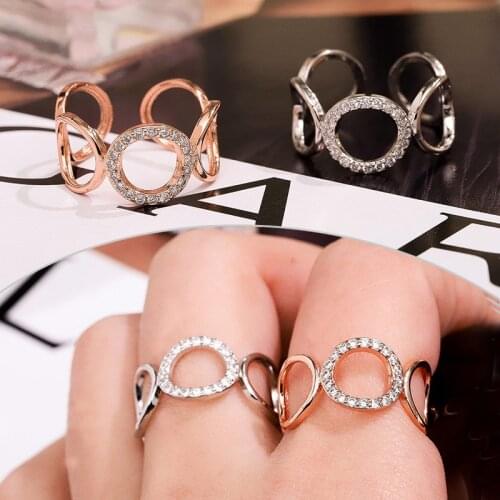 Womens Fashion Simple Hollow Circle Ring Exquisite Cocktail Party Zircon Ring Bridal Wedding Ring Princess Ring Women Jewelry