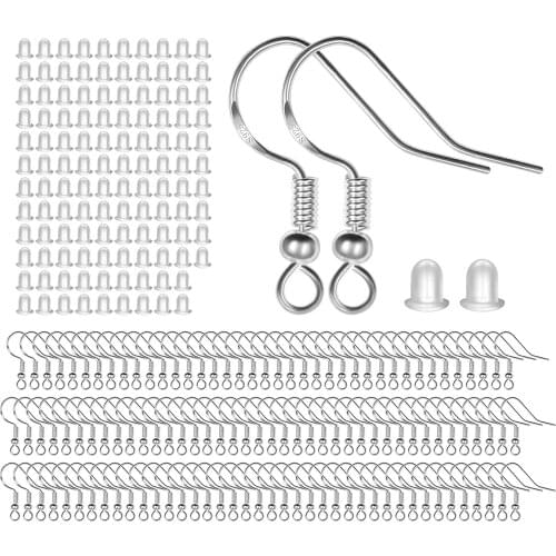100pcs 316 Stainless Steel Hypoallergenic Earring Hooks Adn Earring Plug Fish Earwire with Coil and Ball for Jewelry Making 18mm