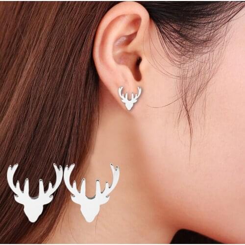 2020 Women Multiple styles Cartoon Animal Deer Stud Earrings Small Snowflake Earing for Girls Stainless Steel Christmas Jewelry