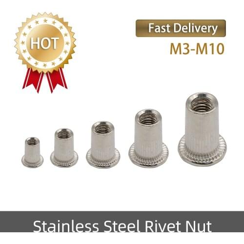 304 Stainless Steel Rivet Nut Stainless Steel Rivet Nut Pull Cap Flat Head Column Pattern Rivet Nut Pull Mother M3-M12 Rivet Nut