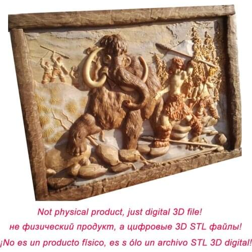 3d STL Model for CNC Router Engraver Carving Machine Relief Artcam Aspire "Hunting for mammoths" CNC files (ES)