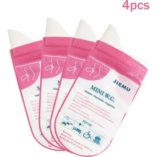 4pcs Pink Disposable 700ml Portable Urine Bag Travel Emergency Mini Toilet WC Disposable Urinal Storage Pack Outdoor Travel