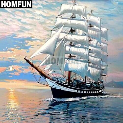 HOMFUN Full Square/Round Drill 5D DIY Diamond Painting "Ocean sailing" Embroidery Cross Stitch 5D Home Decor Gift A02574