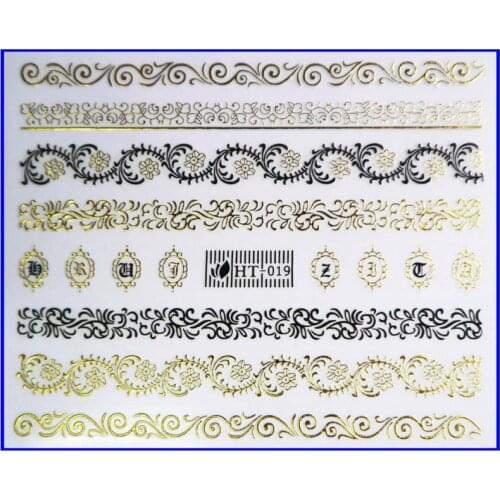 BLACK GOLD SILVER SELF ADHESIVE 3D NAIL ART STICKER TATTOO VINTAGE FLORAL ARABIC PATTERN HT019-024