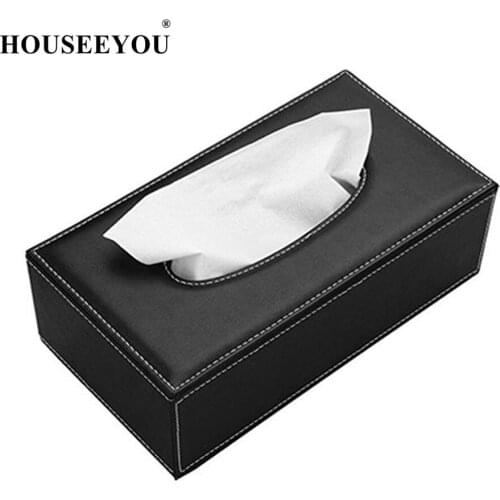 Black Rectangle Shaped PU Faux Leather Napkin Case Paper Holder Rack Dispenser Tissue Box Car Home Bar Restaurant Storage Boxes