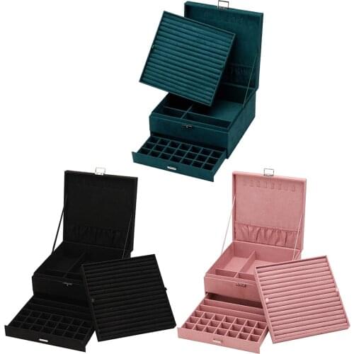 Wooden Velvet Retro Style Jewelry Box 3 Layer Lockable Necklace Watch Brooch Hairpin Display Organizer Case Container