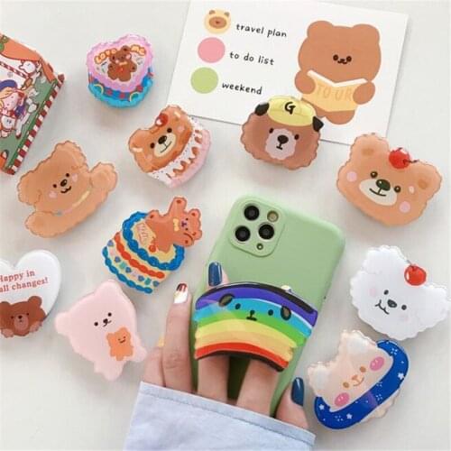 Cute Bear Foldable Finger Ring Holder Phone Socket Grip Tok For iPhone Xiaomi Huawei Telefon Mobile Holder Stand Mount Bracket