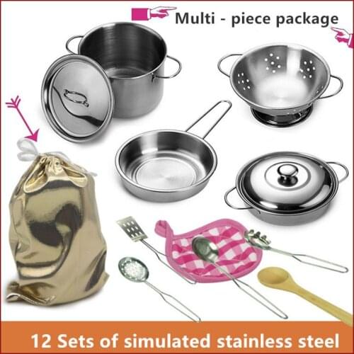 12 PCS Childrens Mini Kitchen Set Imitation Kitchen Stainless Steel Kitchen Toys Make Cooking POTS Fun Holiday Gifts