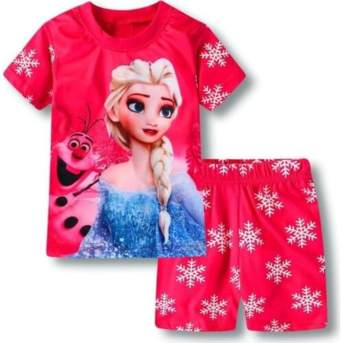 Kids Pajamas Set Summer Children Short Sleeve Sleepwear Frozen Princess Girl Cartoon Pyjamas Girl Clothing Nightwears Set