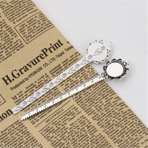 DoreenBeads Fashion Zinc Based Alloy Bookmark Ruler Silver Color Cabochon Settings (Fit 20mm Dia.) Round Flower DIY Charms,1PC