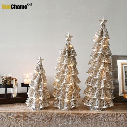 European Creative Christmas Decorations Wrought Iron Crafts LED Christmas Tree Christmas Gifts Ornaments for Home Decor