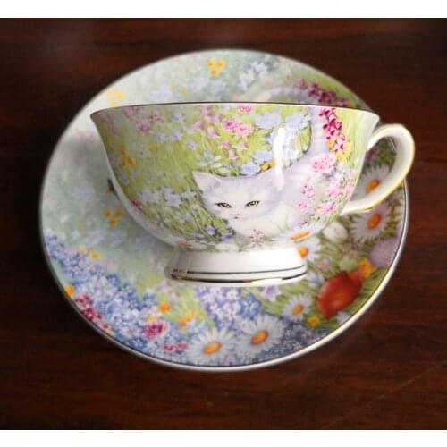 Cat mug Celadon Porcelain Coffee Cups And Saucers Small Teacups Porcelain Blue And White Ceramic Cups For Tea Chinese Classical