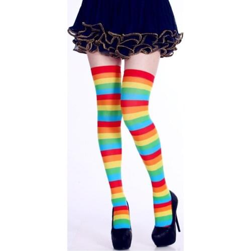 Women Socks Stripe Print Long Tube Knee Socks Dress Party Funny Elastic Meias Youthful Breathable Hocoks Sokken