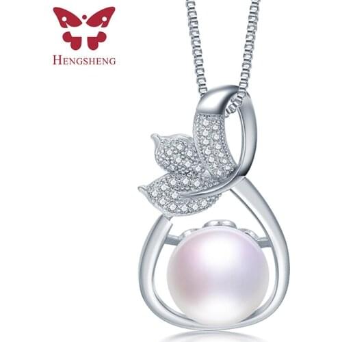 HENGSHENG Hot Selling Natural Pearl S925 Sterling Silver Zircon Leaf Pendant Necklace Natural Freshwater Pearl Pendant For Lady