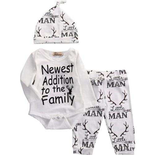Cotton Baby Boy Clothes New Fashion Baby Boy Clothing Set Cotton Deer Pattern Long Sleeve Romper Pants Hat 3Pcs Boys Clothes Set