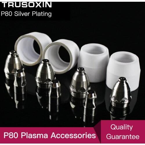 30pcs CUT80 LG80 80A Inverter Plasma Cutter P80 Cutting Gun Consumables or Accessories Silver Plate Shield Cup Electrode Tips