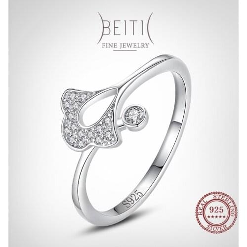 Beitil Fine Ginkgo Leaves Fashion 925 Sterling Silver Clear Zircon Rings For Women Girls Party Accessories Jewelry