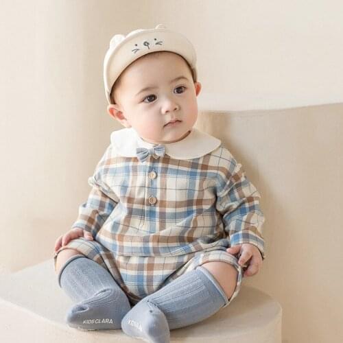 2021 newborn Baby Rompers plaid toddler boys jumpuit playsuit kids Clothing korean style Infant cute long Sleeve Overalls Onesie