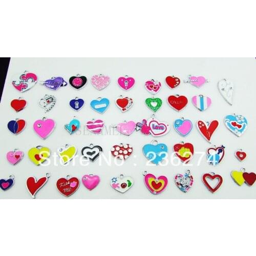 M13 Wholesale Mix 100Pcs Alloy Metal Enamel Heart Charms DIY hang charms accessories bead