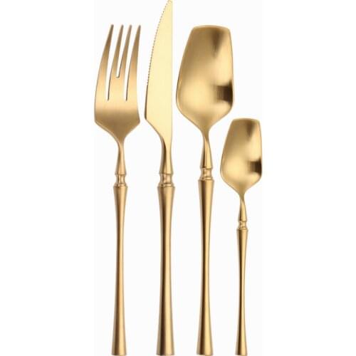 Matte Gold Stainless Steel Cutlery Set Tableware Fork Knife Golden Kitchen Spoon Fork Spoon Set Dinnerware Golden Dropshipping