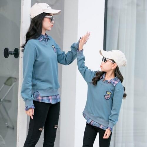 Fashion Family Matching Outfit Plaid Fake Two-piece Parent-child Pullover Top Autumn Winter Coat for Mother Daughter Father Son
