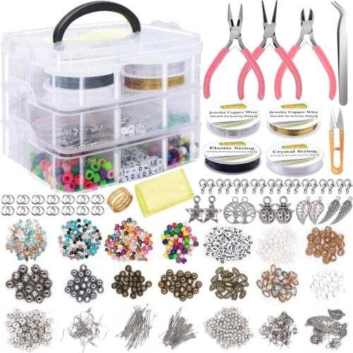 Necklace Bracelet Earrings DIY Jewelry Making Supplies Kit with Assorted Beads Charms Findings Wire Cord Pliers