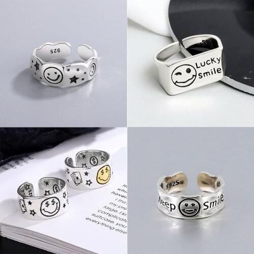 2021 New Irregular Smiling Face Silver Color Rings For Women Men Party Gothic Punk Jewelry