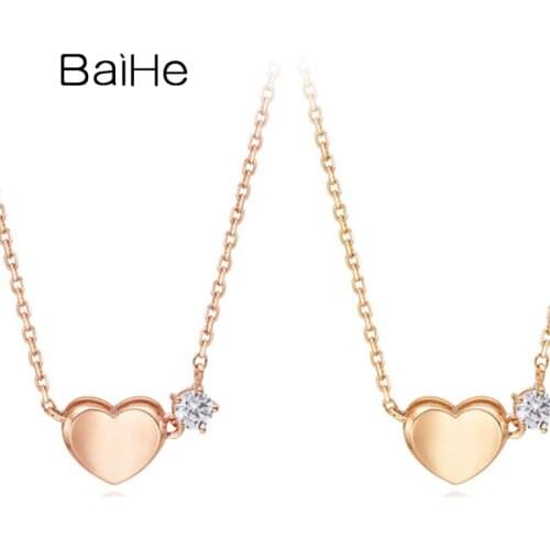 BAIHE Solid 18K White/Yellow/Rose Gold 0.10ct Natural Diamond Fine Jewelry Engagement Trendy Wedding Heart Necklaces бижутерия